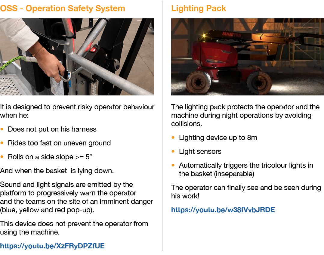 OSS Operation Safety System ￼ It is designed to prevent risky operator behaviour when he: � Does not put on his harne...