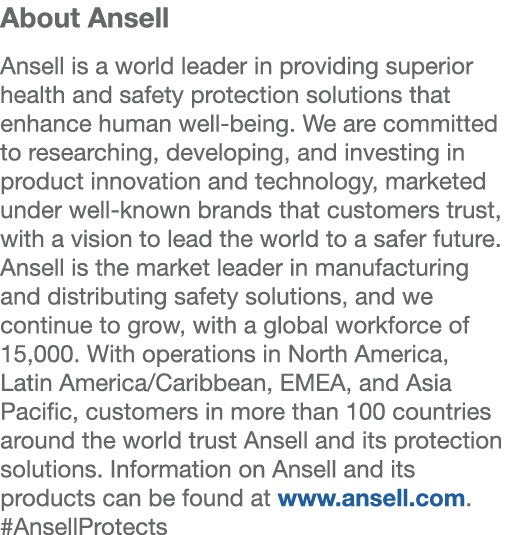 About Ansell Ansell is a world leader in providing superior health and safety protection solutions that enhance human...