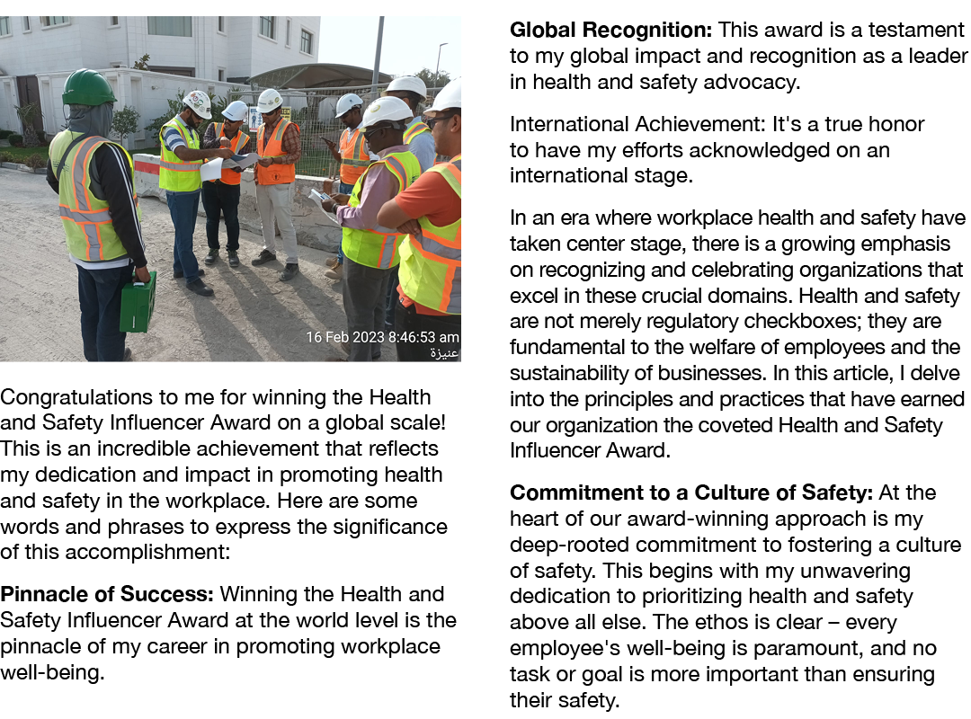 ￼ Congratulations to me for winning the Health and Safety Influencer Award on a global scale! This is an incredible a...