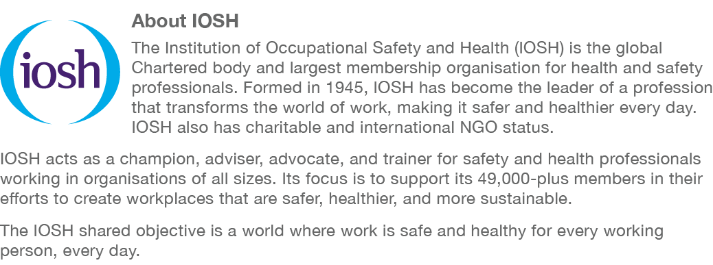 ￼About IOSH The Institution of Occupational Safety and Health (IOSH) is the global Chartered body and largest members...