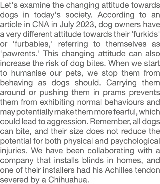 Let's examine the changing attitude towards dogs in today's society. According to an article in CNA in July 2023, dog...