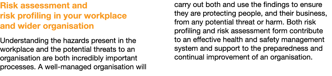 Risk assessment and risk profiling in your workplace and wider organisation Understanding the hazards present in the ...
