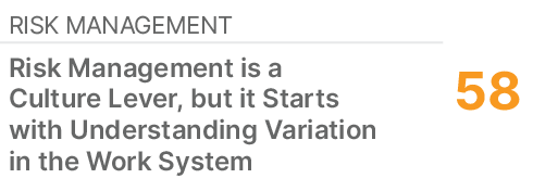 RISK MANAGEMENT,58,Risk Management is a Culture Lever, but it Starts with Understanding Variation in the Work System