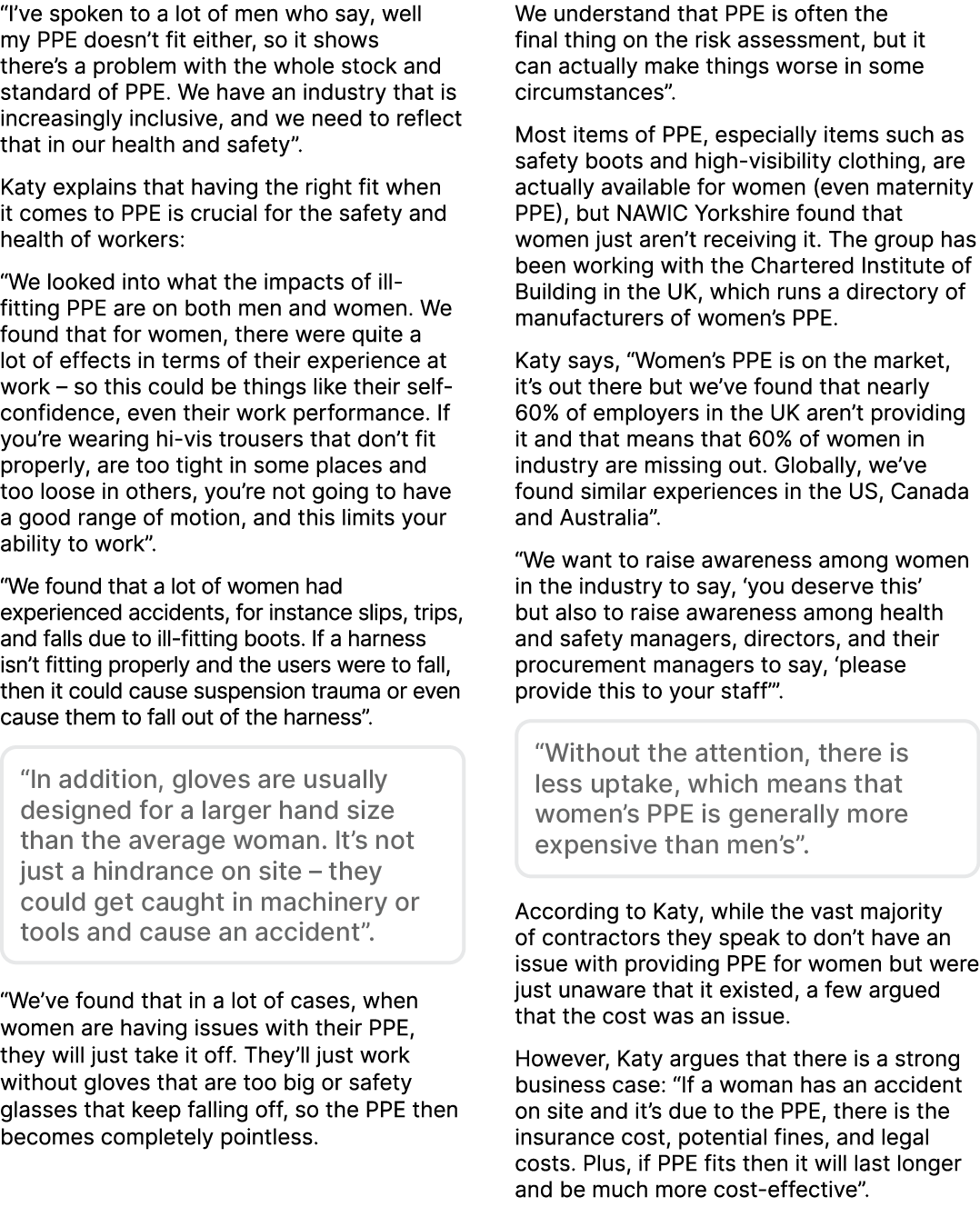 “I’ve spoken to a lot of men who say, well my PPE doesn’t fit either, so it shows there’s a problem with the whole st...