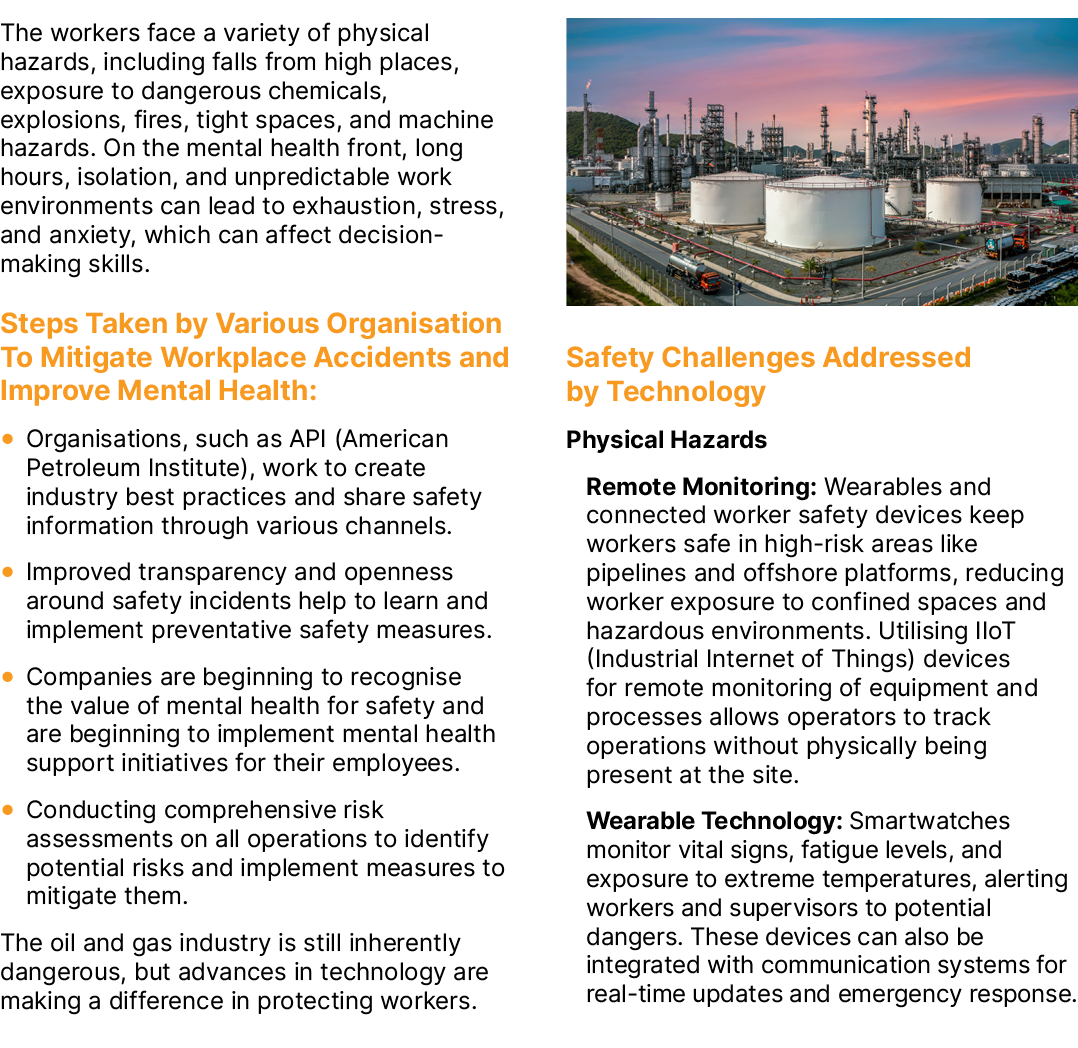 The workers face a variety of physical hazards, including falls from high places, exposure to dangerous chemicals, ex...