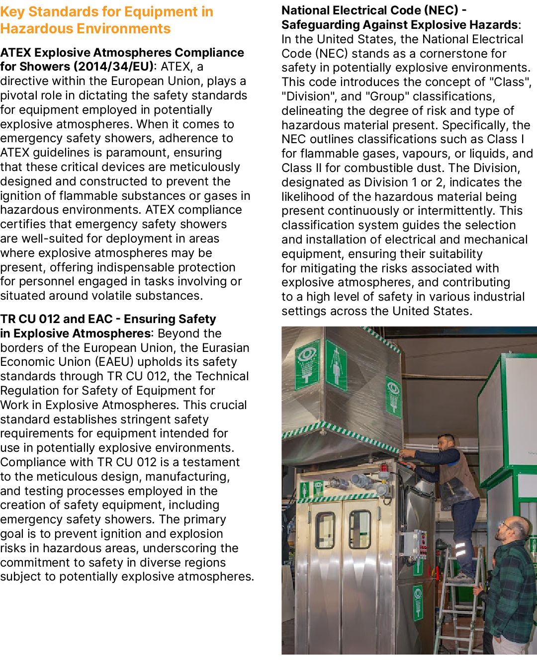 Key Standards for Equipment in Hazardous Environments ATEX Explosive Atmospheres Compliance for Showers (2014/34/EU):...