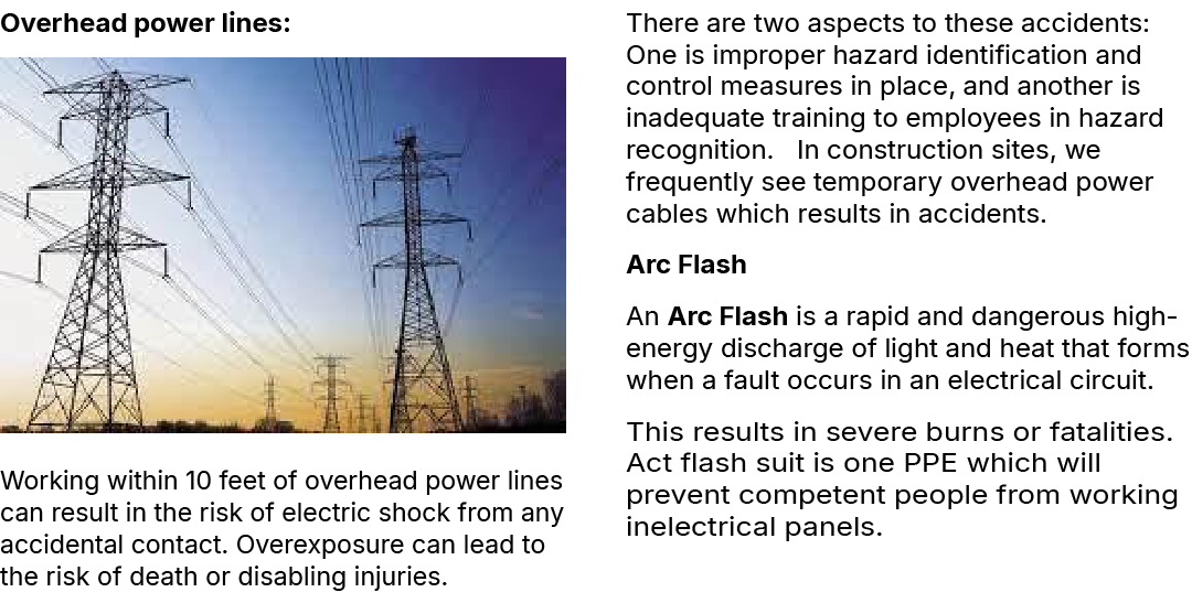 Overhead power lines: ￼ Working within 10 feet of overhead power lines can result in the risk of electric shock from ...
