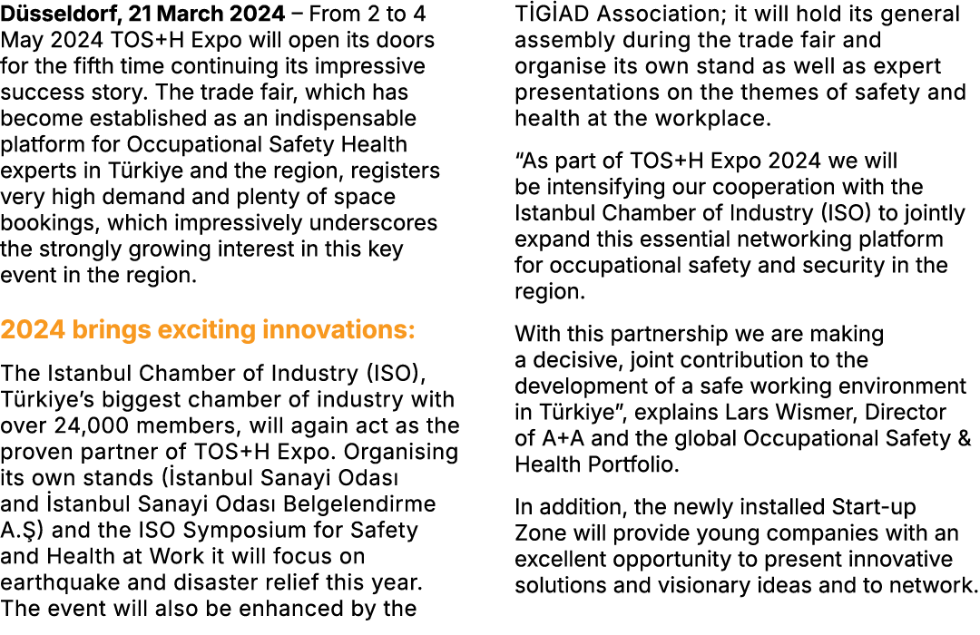 D sseldorf, 21 March 2024 – From 2 to 4 May 2024 TOS+H Expo will open its doors for the fifth time continuing its imp...