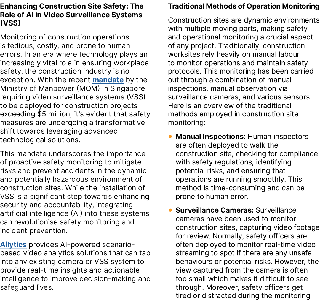 Enhancing Construction Site Safety: The Role of AI in Video Surveillance Systems (VSS) Monitoring of construction ope...