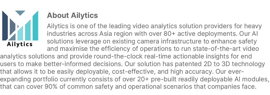 ￼About Ailytics Ailytics is one of the leading video analytics solution providers for heavy industries across Asia re...