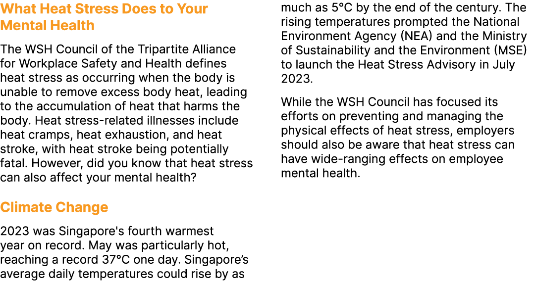 What Heat Stress Does to Your Mental Health The WSH Council of the Tripartite Alliance for Workplace Safety and Healt...