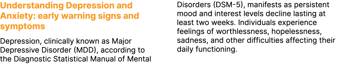Understanding Depression and Anxiety: early warning signs and symptoms Depression, clinically known as Major Depressi...