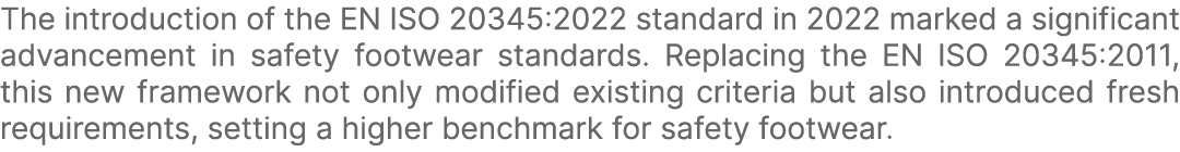 The introduction of the EN ISO 20345:2022 standard in 2022 marked a significant advancement in safety footwear standa...