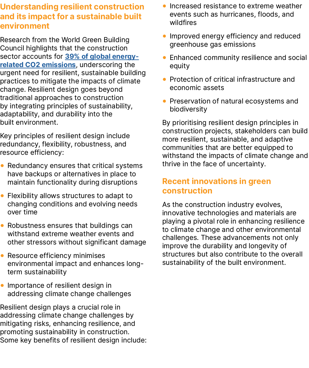 Understanding resilient construction and its impact for a sustainable built environment Research from the World Green...