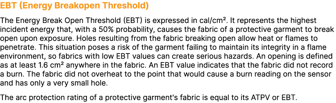 EBT (Energy Breakopen Threshold) The Energy Break Open Threshold (EBT) is expressed in cal/cm². It represents the hig...