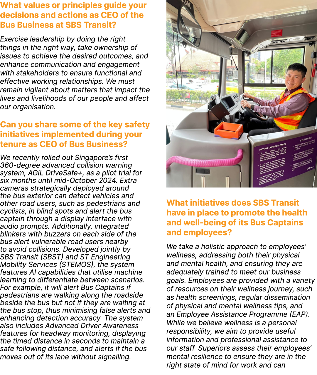 What values or principles guide your decisions and actions as CEO of the Bus Business at SBS Transit? Exercise leader...