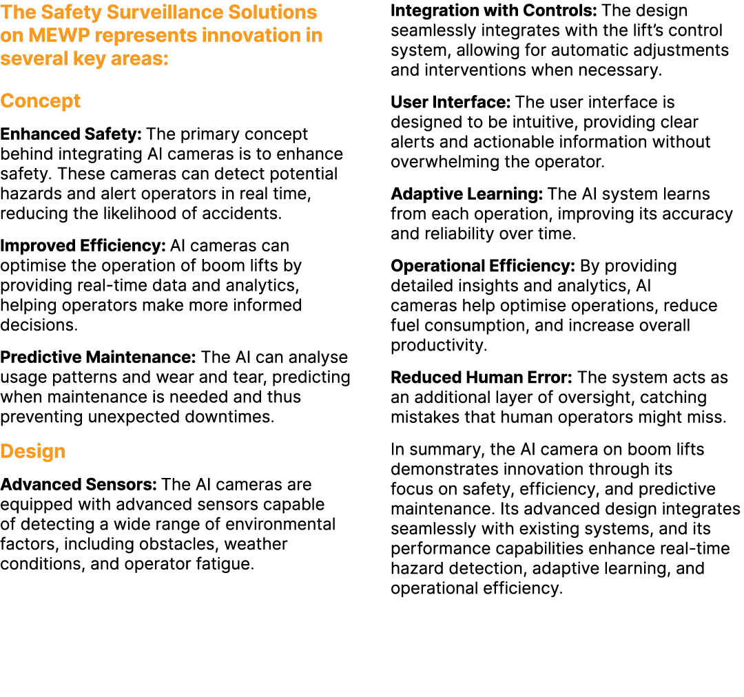 The Safety Surveillance Solutions on MEWP represents innovation in several key areas: Concept Enhanced Safety: The pr...