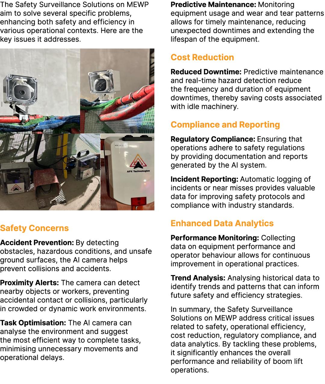 The Safety Surveillance Solutions on MEWP aim to solve several specific problems, enhancing both safety and efficienc...