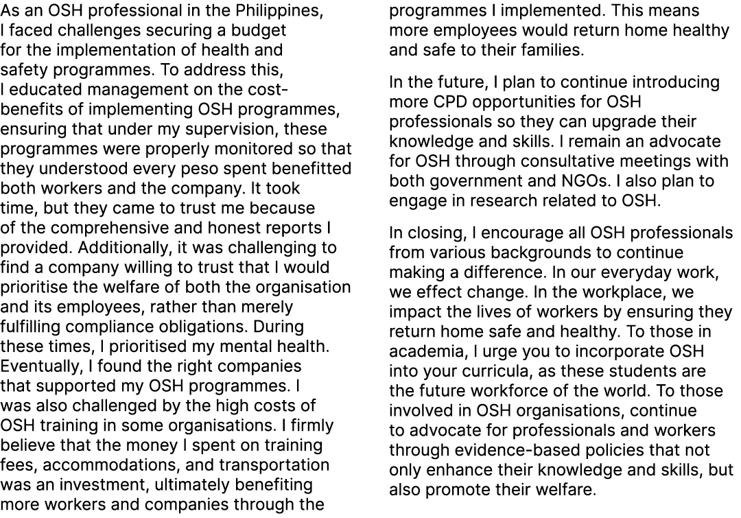As an OSH professional in the Philippines, I faced challenges securing a budget for the implementation of health and ...