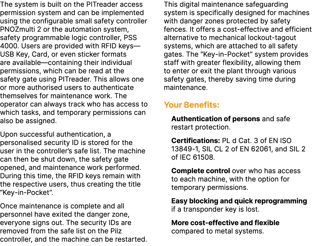 The system is built on the PITreader access permission system and can be implemented using the configurable small saf...