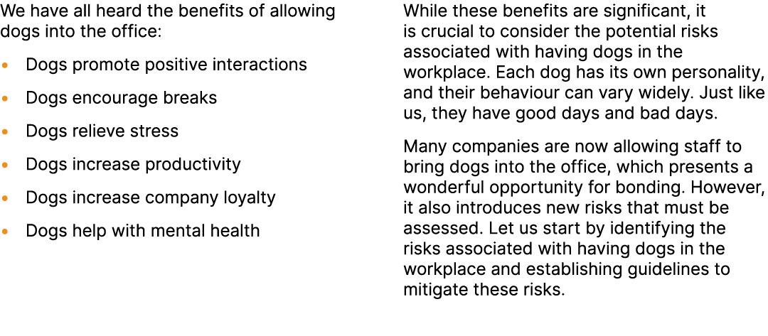 We have all heard the benefits of allowing dogs into the office: • Dogs promote positive interactions • Dogs encourag...