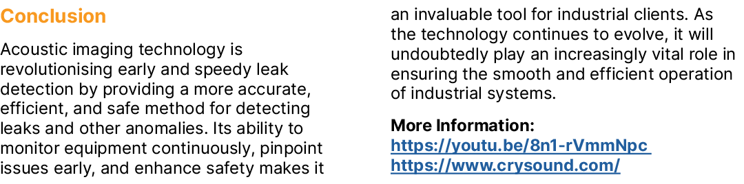Conclusion Acoustic imaging technology is revolutionising early and speedy leak detection by providing a more accurat...