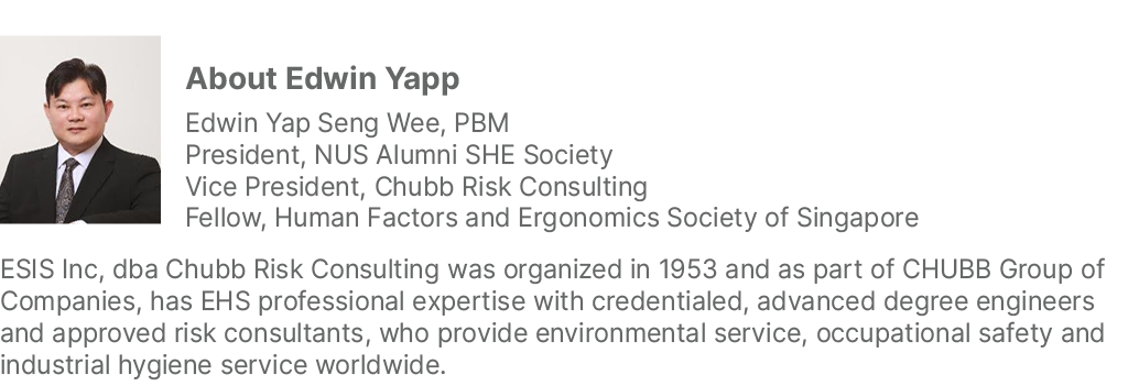 ￼About Edwin Yapp Edwin Yap Seng Wee, PBM President, NUS Alumni SHE Society Vice President, Chubb Risk Consulting Fel...