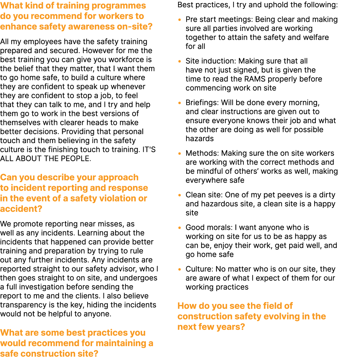 What kind of training programmes do you recommend for workers to enhance safety awareness on site? All my employees h...