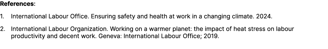 References: 1. International Labour Office. Ensuring safety and health at work in a changing climate. 2024. 2. Intern...