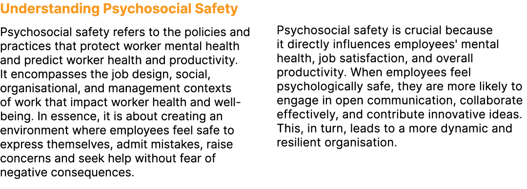 Understanding Psychosocial Safety Psychosocial safety refers to the policies and practices that protect worker mental...