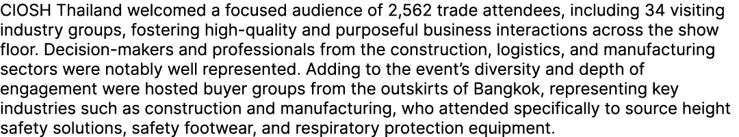 CIOSH Thailand welcomed a focused audience of 2,562 trade attendees, including 34 visiting industry groups, fostering...
