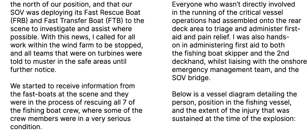 the north of our position, and that our SOV was deploying its Fast Rescue Boat (FRB) and Fast Transfer Boat (FTB) to ...