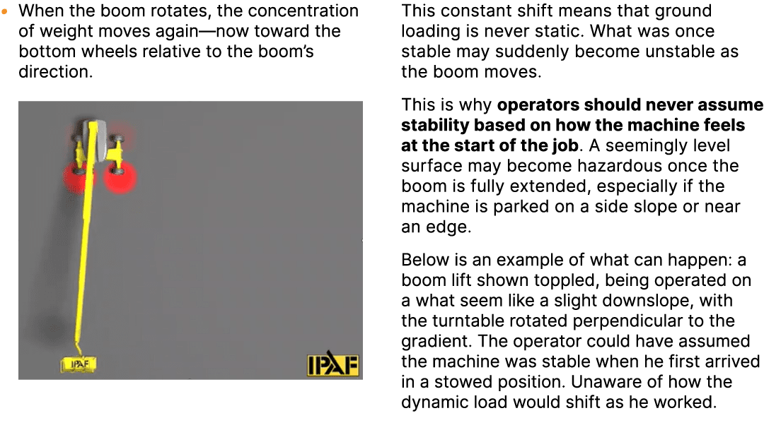 • When the boom rotates, the concentration of weight moves again—now toward the bottom wheels relative to the boom’s ...
