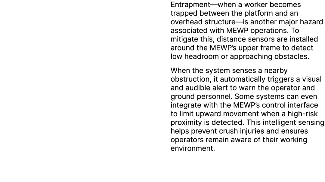  Entrapment—when a worker becomes trapped between the platform and an overhead structure—is another major hazard asso...