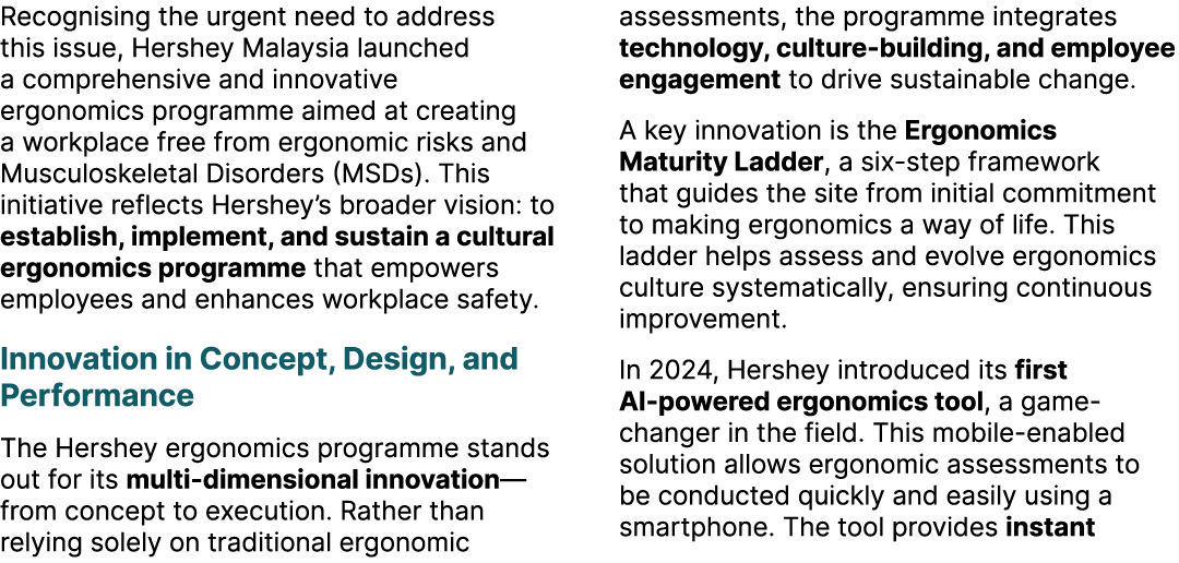 Recognising the urgent need to address this issue, Hershey Malaysia launched a comprehensive and innovative ergonomic...