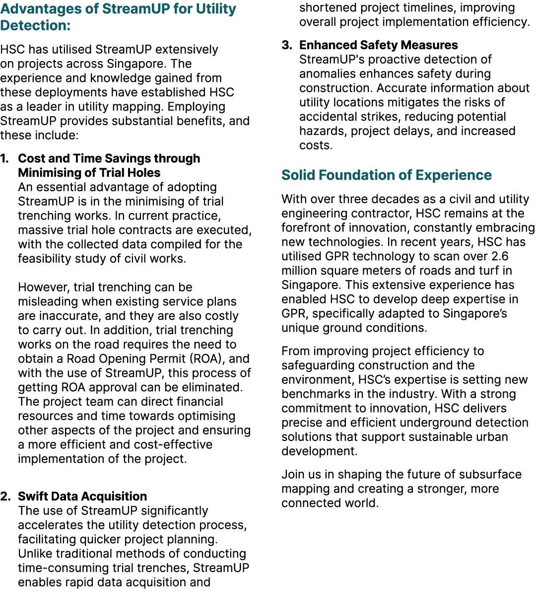 Advantages of StreamUP for Utility Detection: HSC has utilised StreamUP extensively on projects across Singapore. The...