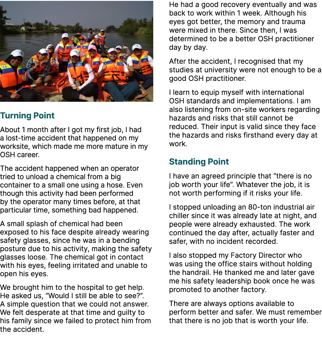 ￼ Turning Point About 1 month after I got my first job, I had a lost time accident that happened on my worksite, whic...