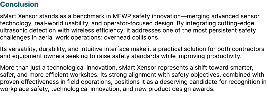 Conclusion sMart Xensor stands as a benchmark in MEWP safety innovation—merging advanced sensor technology, real worl...