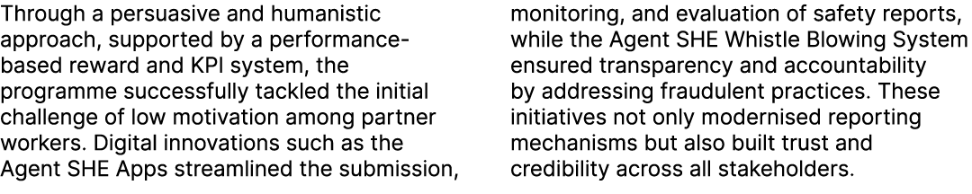 Through a persuasive and humanistic approach, supported by a performance based reward and KPI system, the programme s...