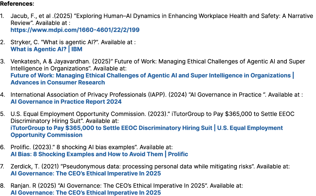 References: 1. Jacub, F., et al .(2025) “Exploring Human–AI Dynamics in Enhancing Workplace Health and Safety: A Narr...