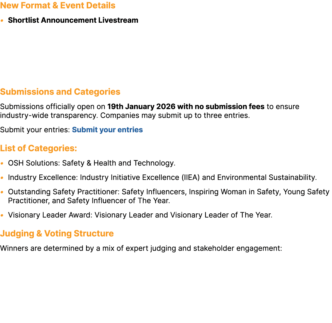New Format & Event Details • Shortlist Announcement Livestream Submissions and Categories Submissions officially open...