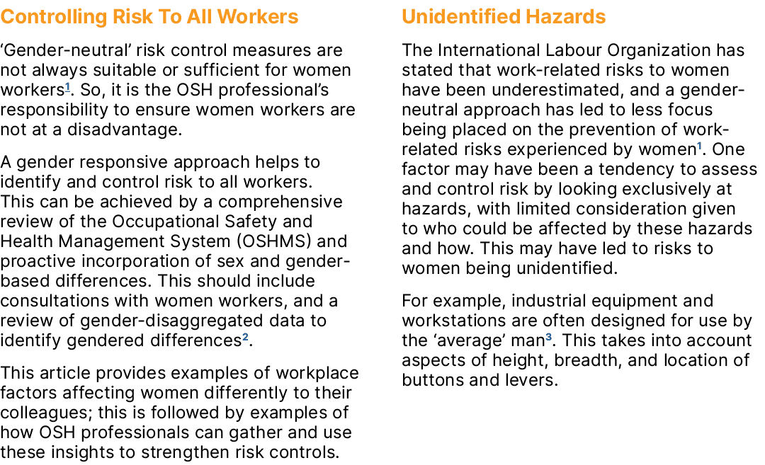 Controlling Risk To All Workers ‘Gender neutral’ risk control measures are not always suitable or sufficient for wome...