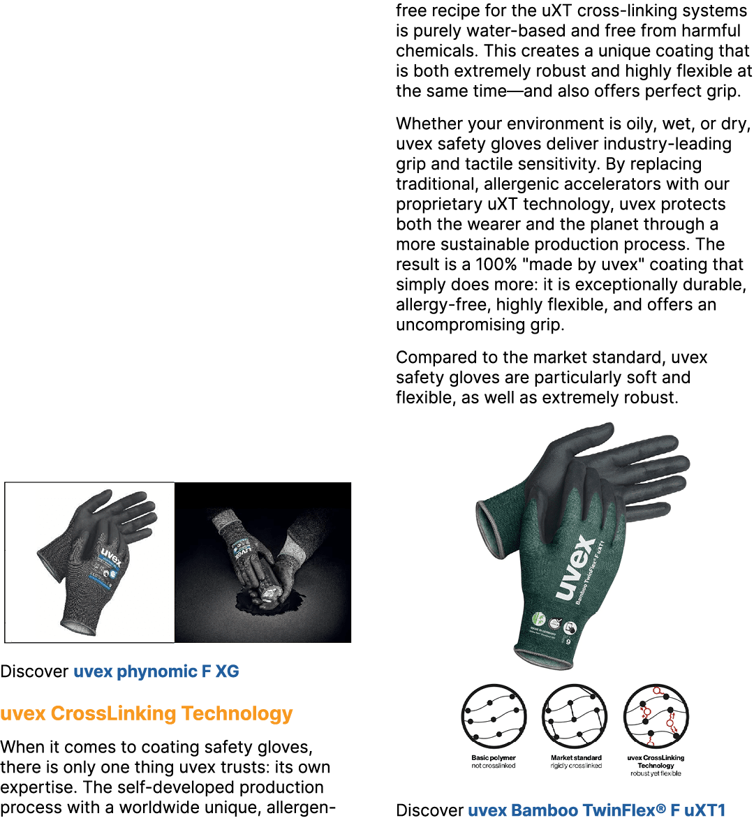  ￼ Discover uvex phynomic F XG uvex CrossLinking Technology When it comes to coating safety gloves, there is only one...