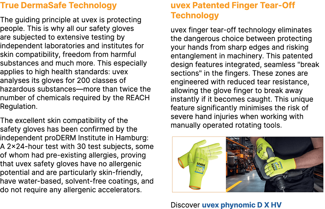 True DermaSafe Technology The guiding principle at uvex is protecting people. This is why all our safety gloves are s...