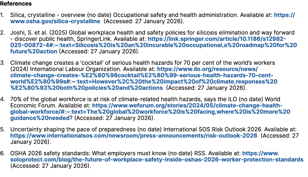 References 1. Silica, crystalline overview (no date) Occupational safety and health administration. Available at: htt...