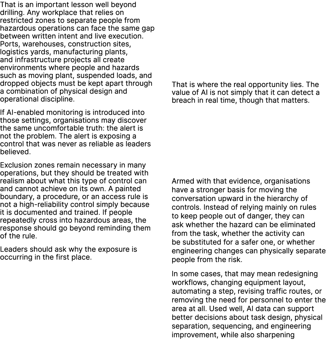 That is an important lesson well beyond drilling. Any workplace that relies on restricted zones to separate people fr...