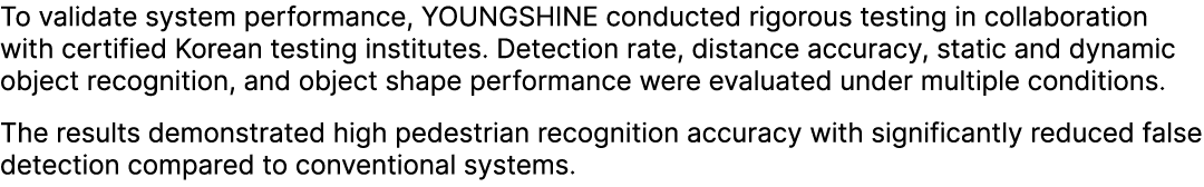 To validate system performance, YOUNGSHINE conducted rigorous testing in collaboration with certified Korean testing ...