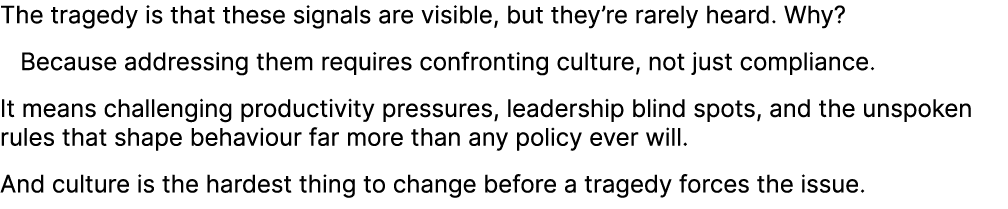The tragedy is that these signals are visible, but they’re rarely heard. Why? Because addressing them requires confro...