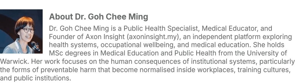 ￼About Dr. Goh Chee Ming Dr. Goh Chee Ming is a Public Health Specialist, Medical Educator, and Founder of Axon Insig...