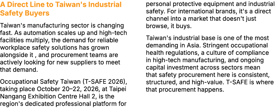 A Direct Line to Taiwan's Industrial Safety Buyers Taiwan's manufacturing sector is changing fast. As automation scal...